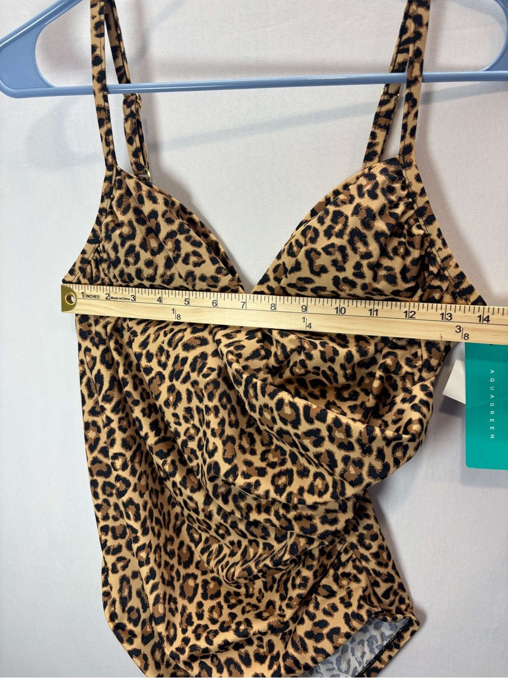 Aqua Green Leopard Print One-Piece Swimsuit - Tan & Black L - Picture 6 of 12